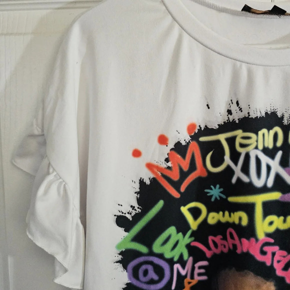 Graffiti Afro Graphic Tee Large Ruffle Sleeve Streetwear Bold Modern - Picture 2 of 8